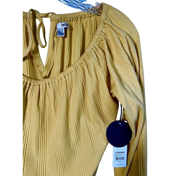 Amuse Society VILLAGE LONG SLEEVE KNIT BODYSUIT Size S M Mustard Yellow - Picture 5 of 8